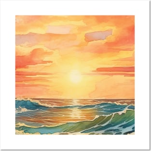 Watercolor Sunset Posters and Art